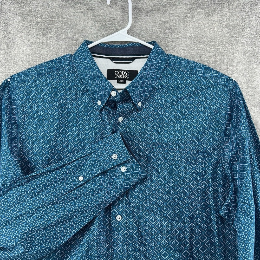 Cody James Core Shirt Men Sz Large Blue Geometric Western Button Up Long Sleeve
